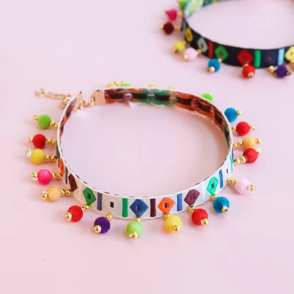 Boho pet necklace collar with colourful beads and gold chain clasp