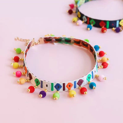 Boho pet necklace collar with colourful beads and gold chain clasp