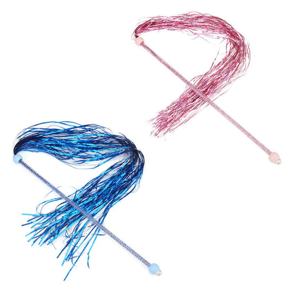 Pink and blue tinsel cat tassel wands