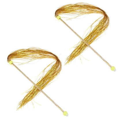 Two gold tinsel cat tassel wands