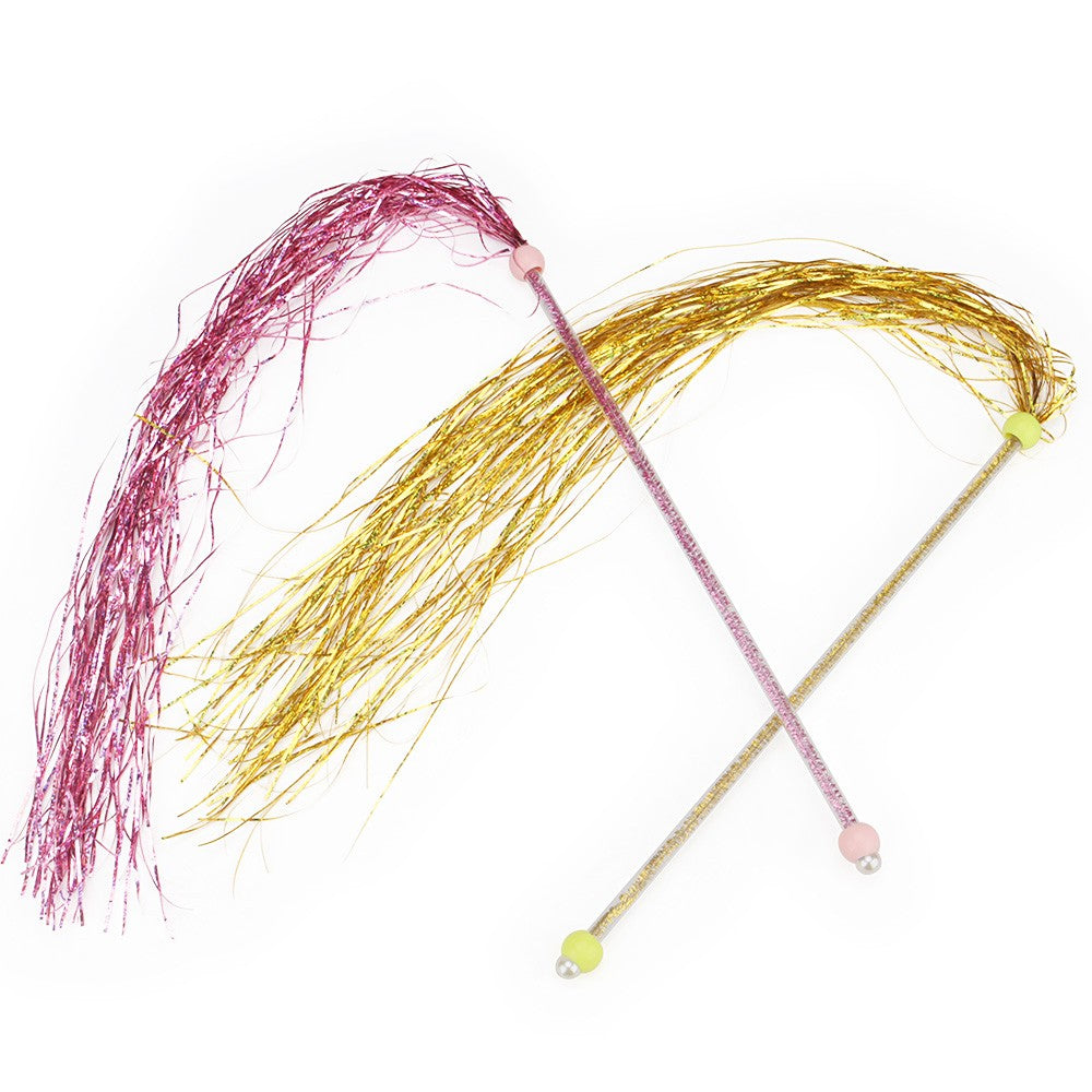 Pink and gold tinsel cat tassel wands