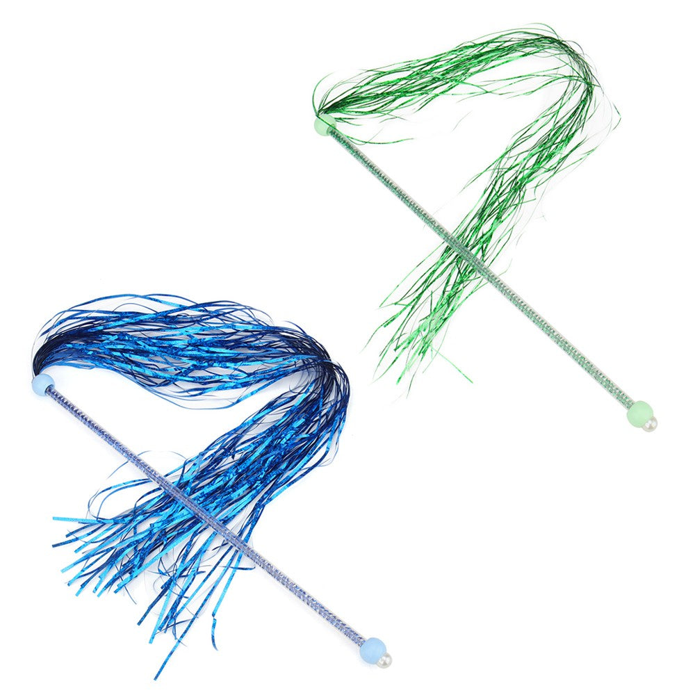 Blue and green tinsel cat tassel wands