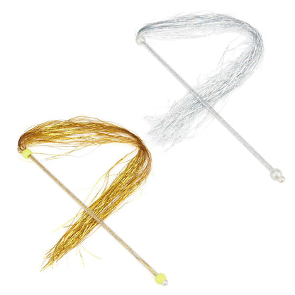 Gold and silver tinsel cat tassel wands