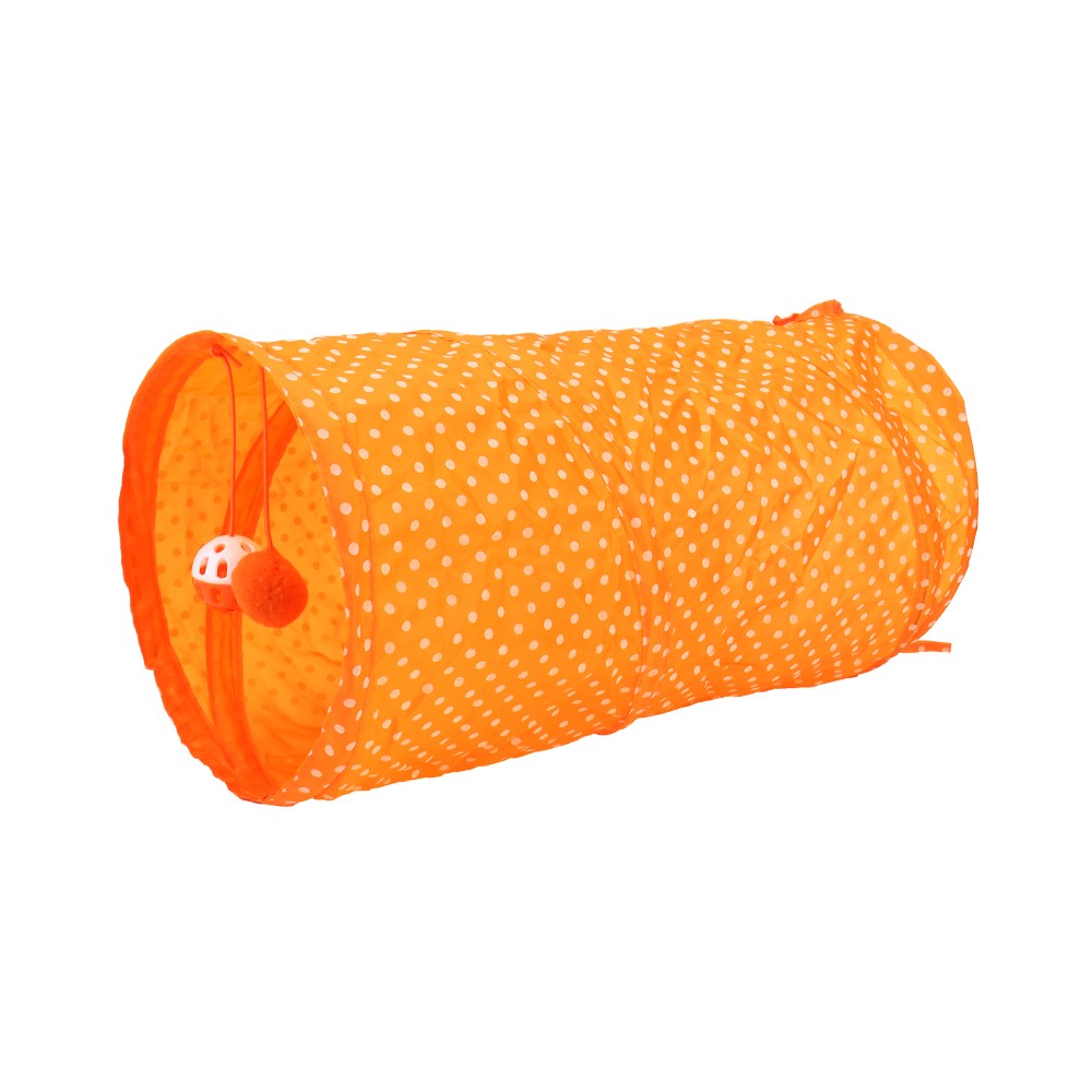 Orange foldable cat tunnel, side view