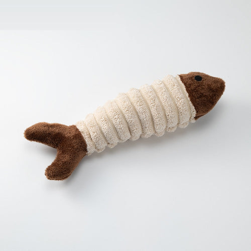 Brown and cream plush catnip fish toy for cats