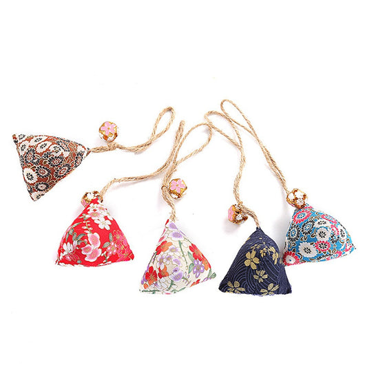 Japanese style catnip sachets in floral prints with rope loops