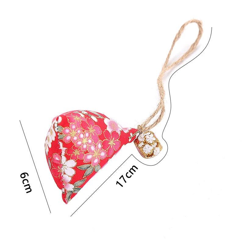 Red floral catnip pouch for cats with a rope loop