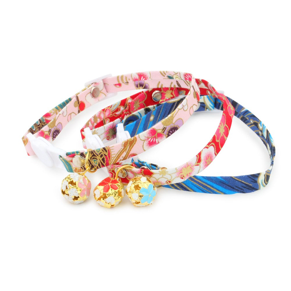 Three cherry blossom cat collars with bells
