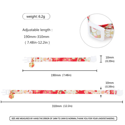 Cherry blossom cat collar sizing: adjusts from 19 to 31 cm, 1 cm wide, about 6 g
