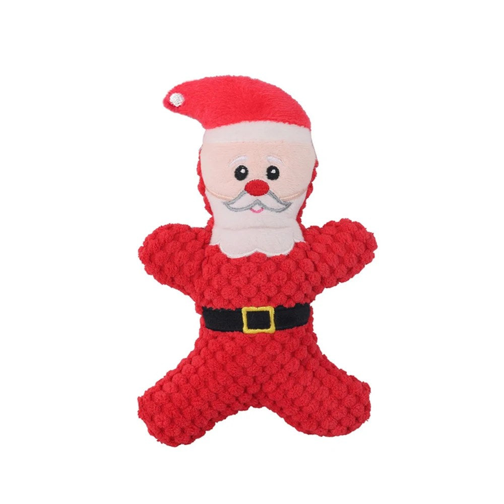 Santa squeaky dog toy in red, front view