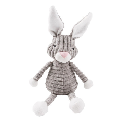 Gray corduroy rabbit dog toy with long floppy ears