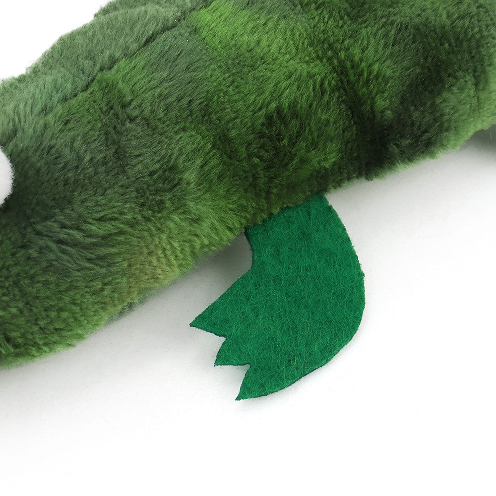 Close-up of the soft plush and felt feet on the crocodile cat toy