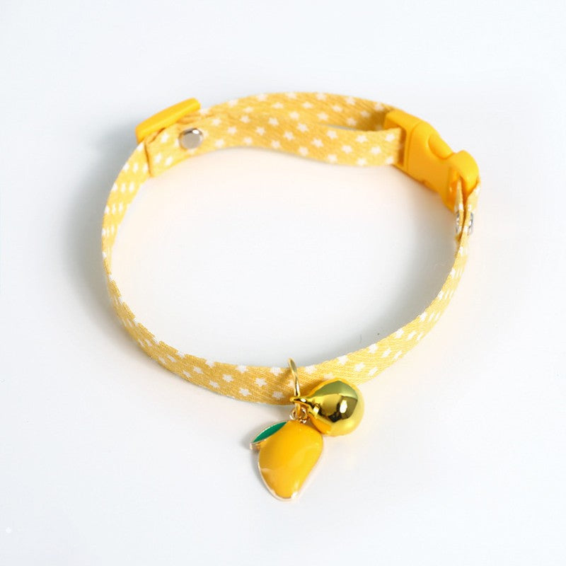 Yellow polka dot cat collar with bell and mango charm