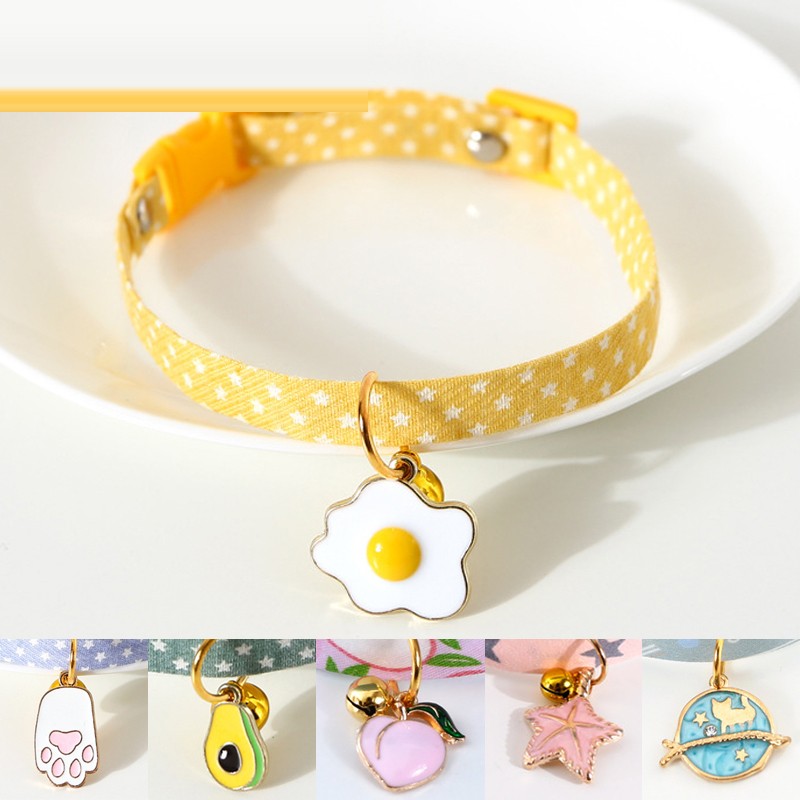 Yellow cloth cat collar with fried egg charm