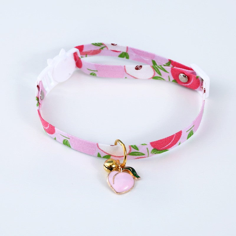Pink fruit print cat collar with peach charm