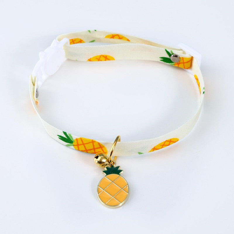 White pineapple print cat collar with pineapple charm
