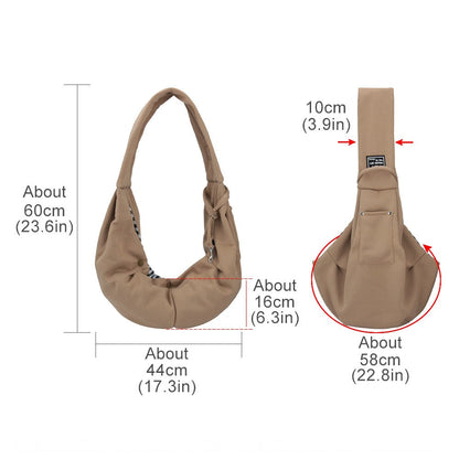 Dog carrier bag size: about 60 cm tall, 44 cm wide and 16 cm deep