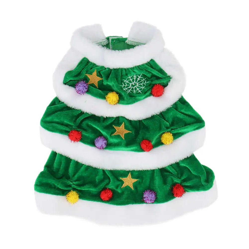Dog fleece vest in green, Christmas tree design with white trim, front view
