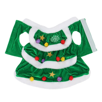 Dog fleece vest laid flat, showing white trim, gold stars and pompoms