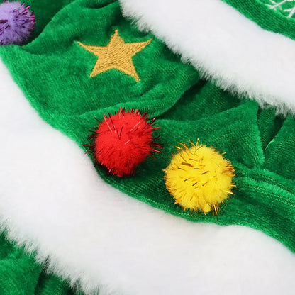 Close-up of a gold star and pompoms on the green fleece