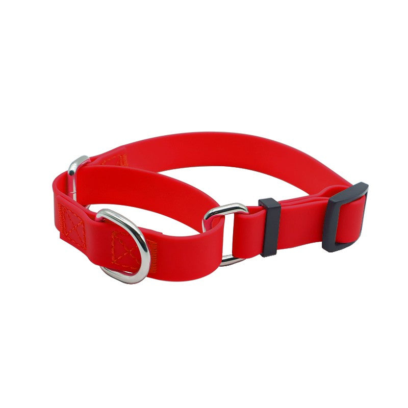 Red PVC dog collar with handle