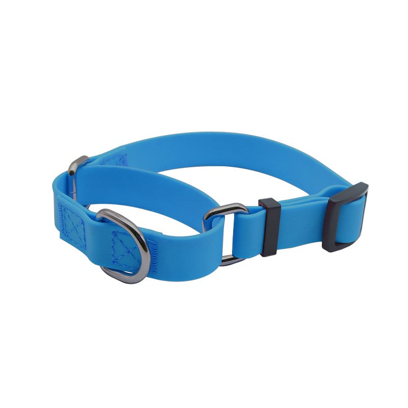 Blue PVC dog collar with handle