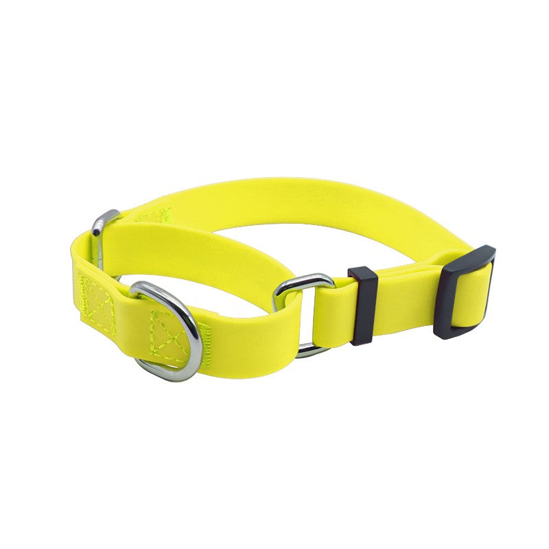 Yellow PVC dog collar with handle