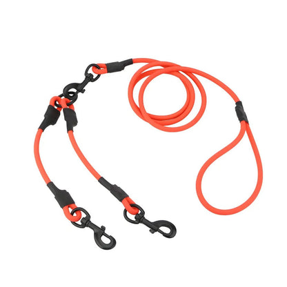 Orange coupler shown clipped to a leash (leash not included)