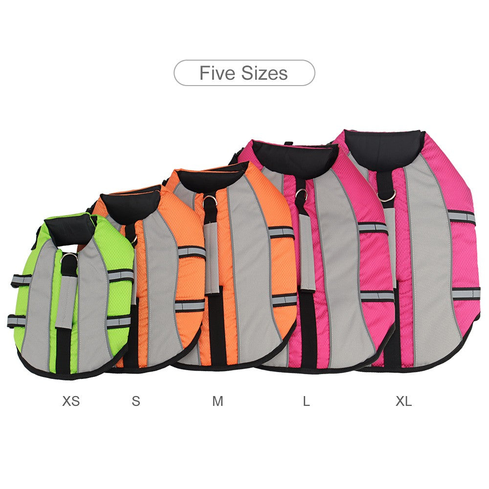 Dog life jacket with handle in five sizes from XS to XL