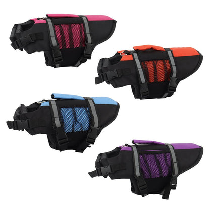 Dog life jacket with pocket in pink, orange, blue and purple