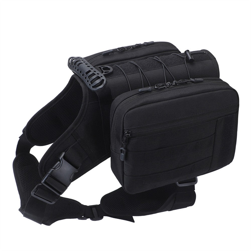 Black dog saddle bag harness with two side pouches