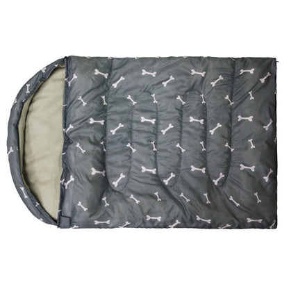 Gray dog sleeping bag laid flat