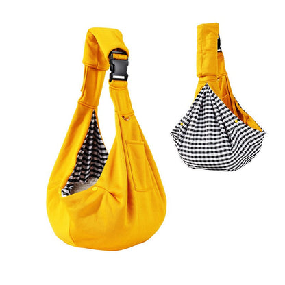 Yellow dog sling carrier with reversible houndstooth side