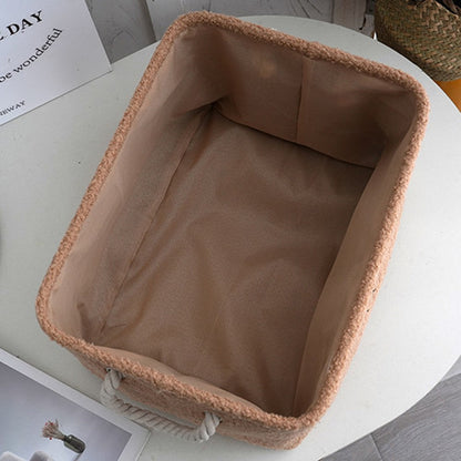 Inside of the brown dog toy box showing the fabric lining