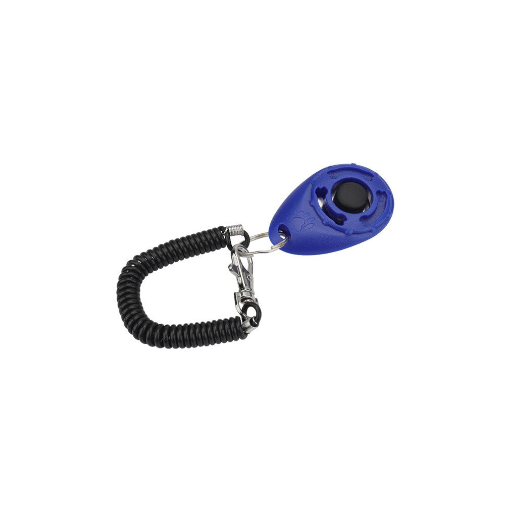 Royal blue dog training clicker with coiled wrist strap