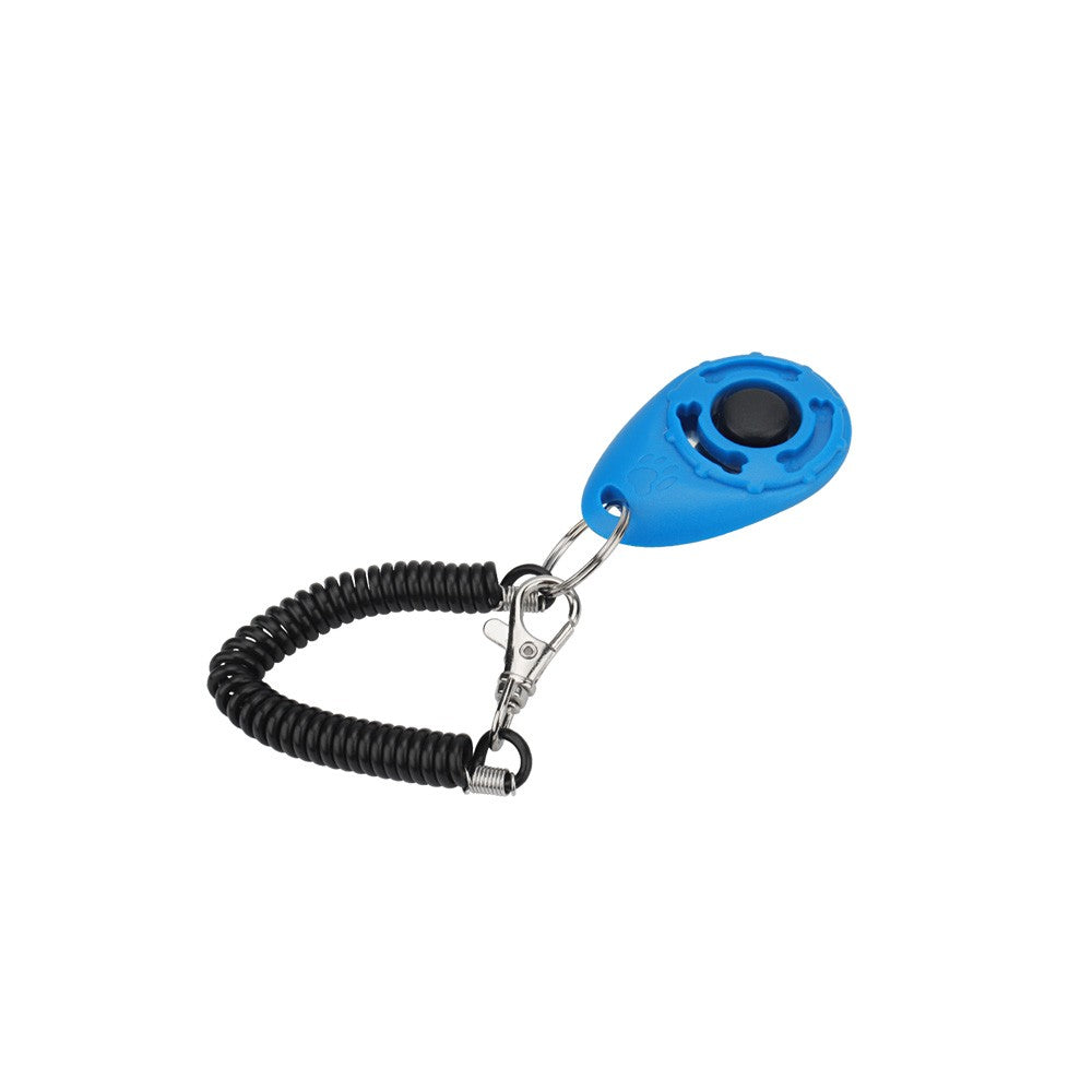 Blue dog training clicker with coiled wrist strap
