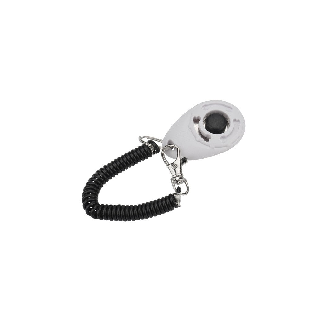 White dog training clicker with coiled wrist strap