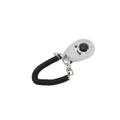 White dog training clicker with coiled wrist strap