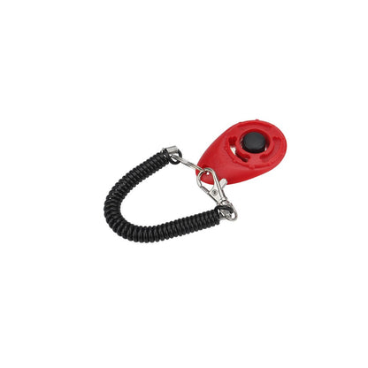 Red dog training clicker with coiled wrist strap
