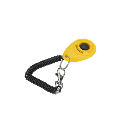 Yellow dog training clicker with coiled wrist strap