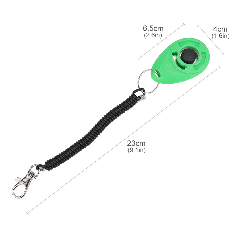 Training clicker size: about 6.5 x 4 cm with a 22 cm wrist strap