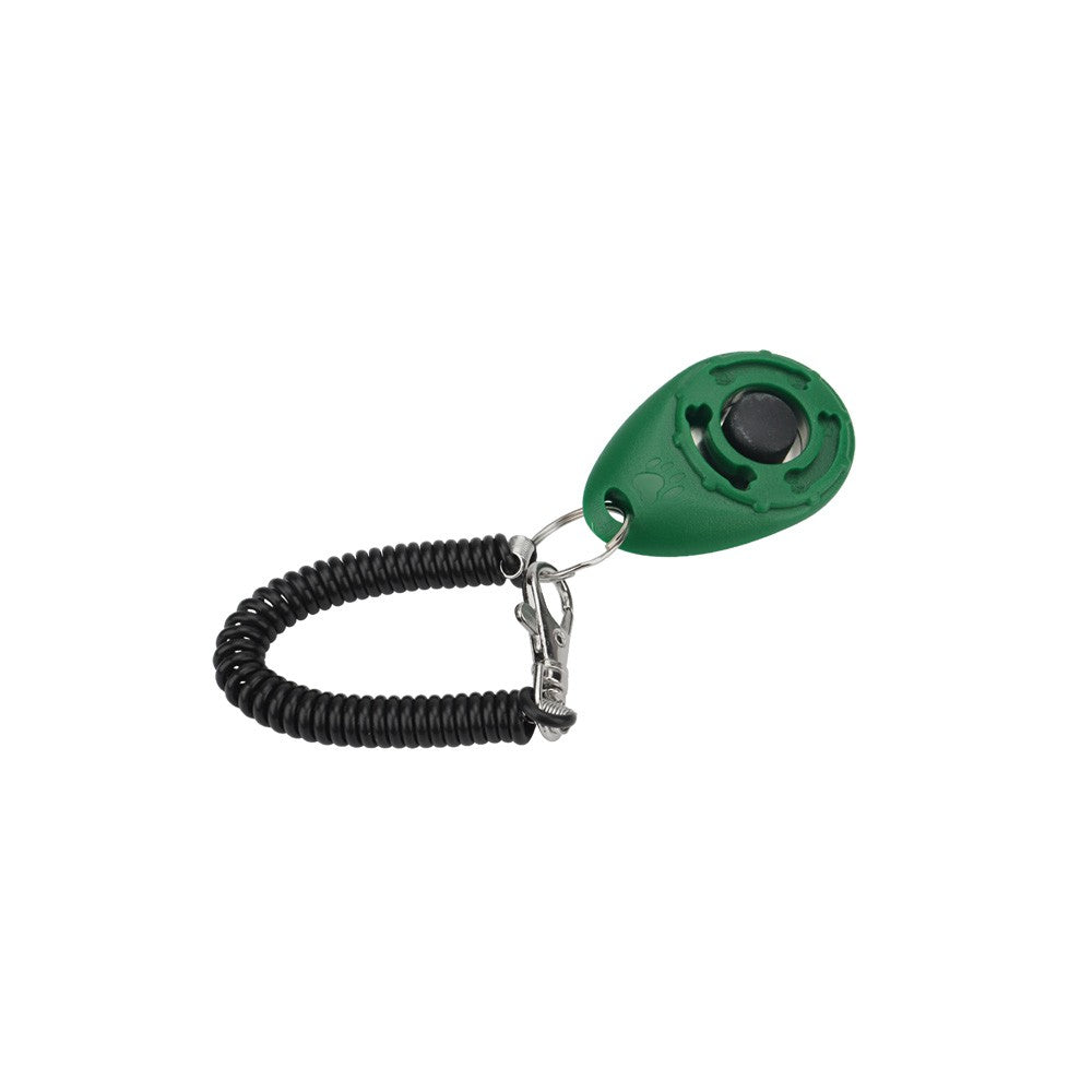 Green dog training clicker with coiled wrist strap