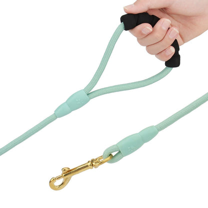Hand holding the padded handle of the mint training lead