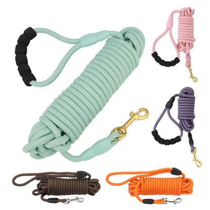 Dog training leash in mint, lilac, pink, coffee and orange, long coiled rope leads