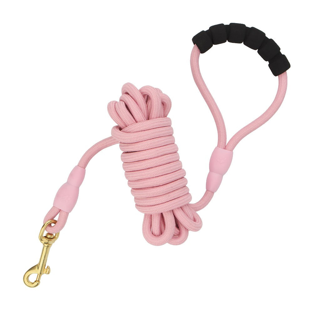 Pink 10 m dog training leash with padded foam handle