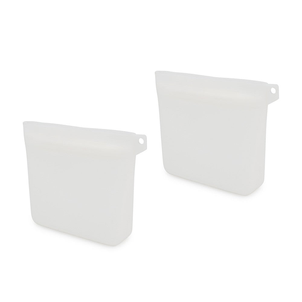 Two white silicone dog treat bags