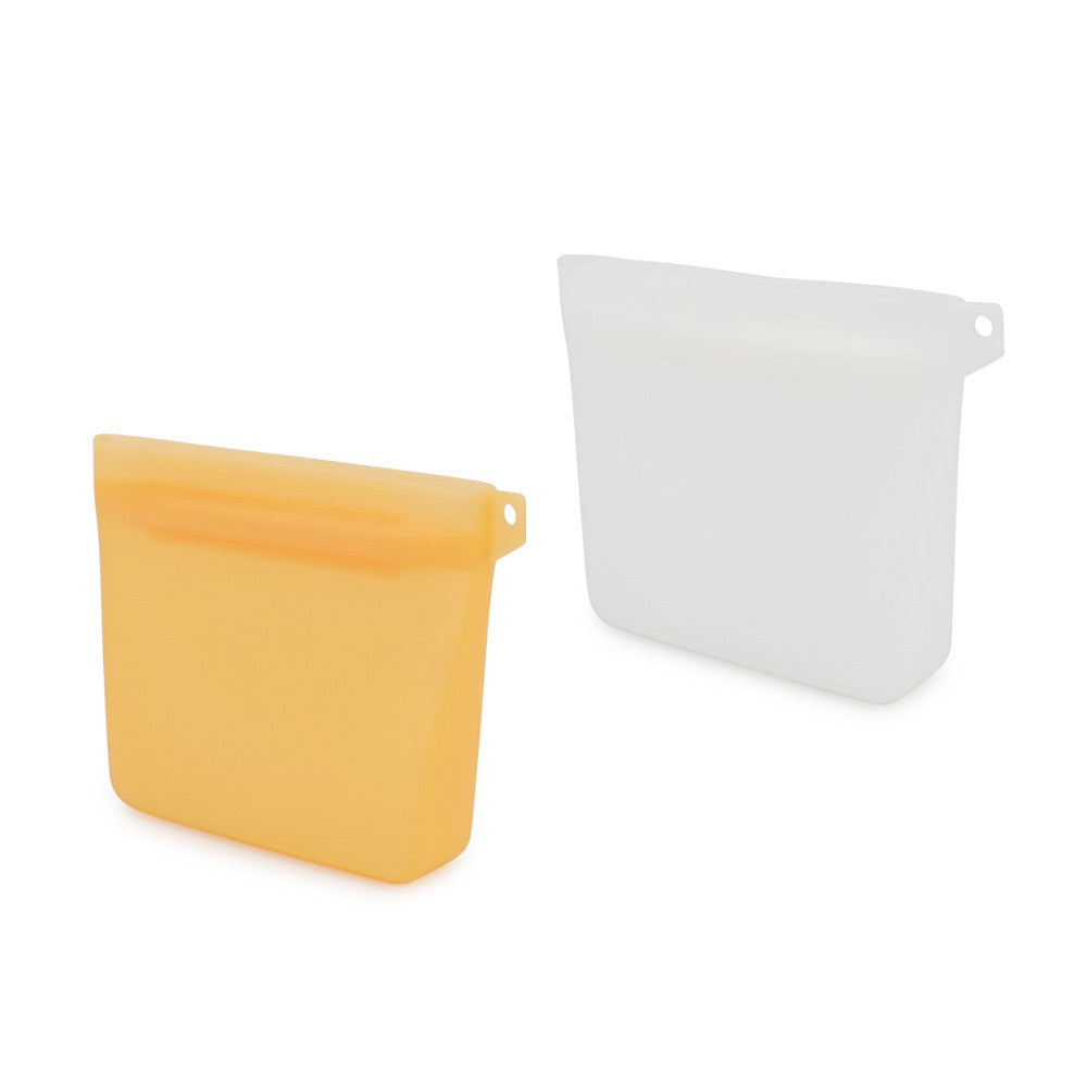 Orange and white silicone dog treat bags, pack of two