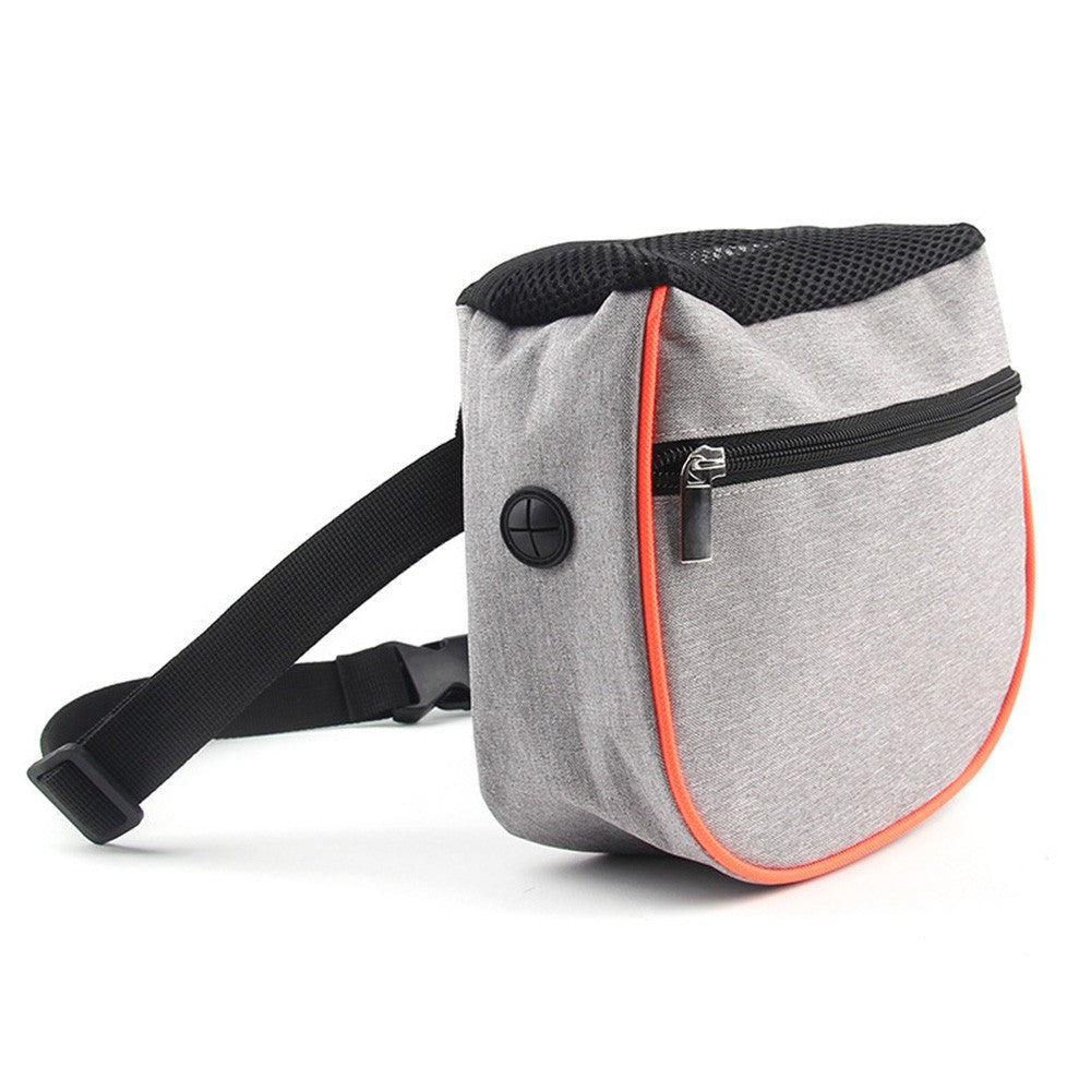 Gray dog treat waist bag with orange piping