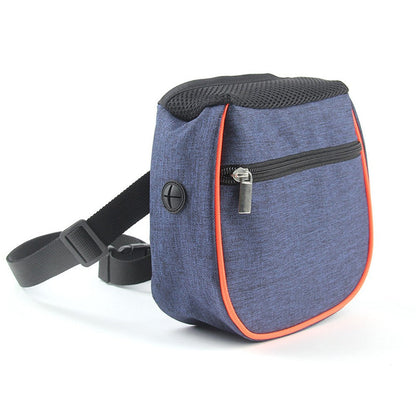 Denim blue dog treat waist bag with orange piping