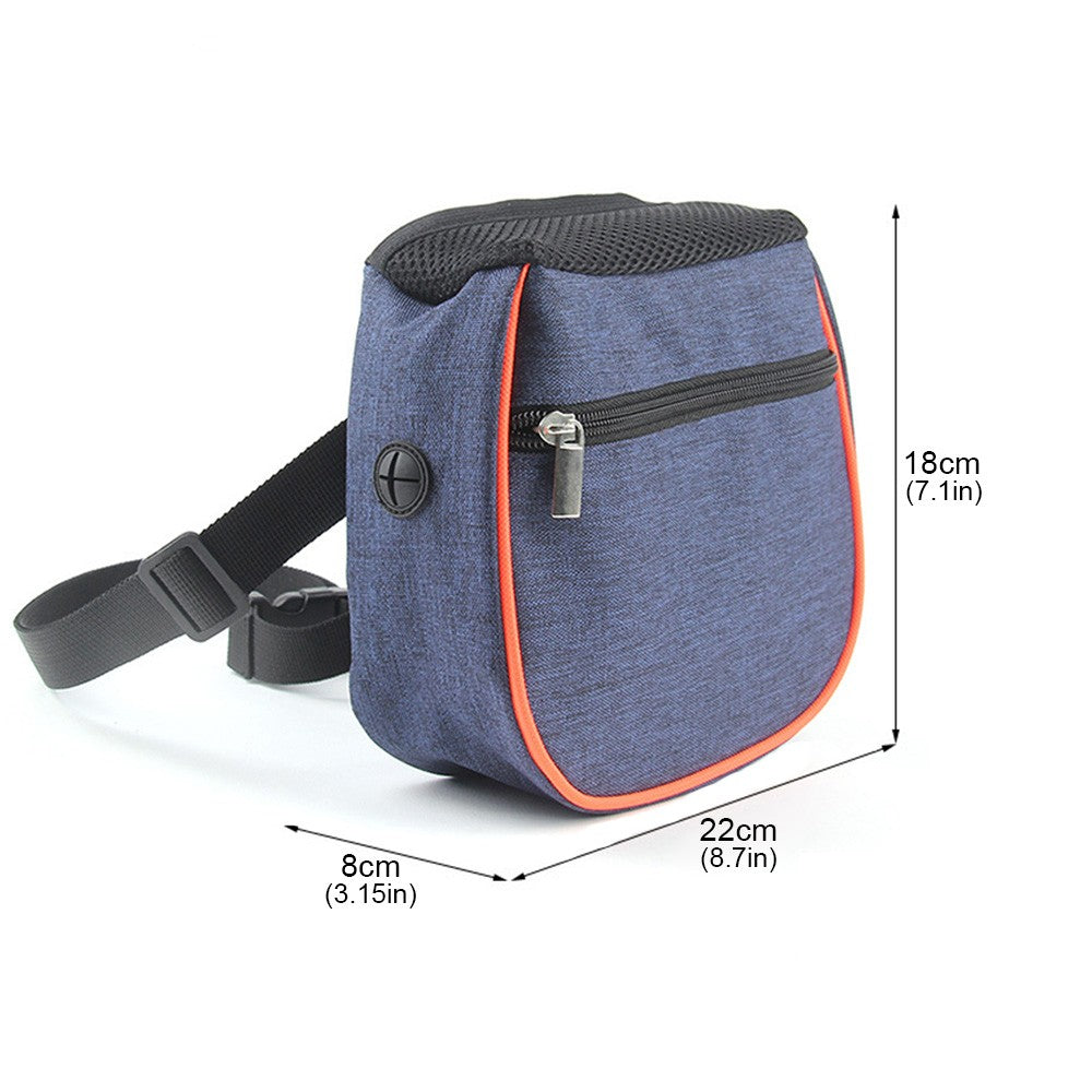 Dog treat waist bag size: about 22 cm wide, 18 cm tall and 8 cm deep